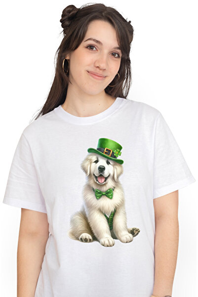 StoryGift Romania Tricou Femei Cu Un Catelus Alb, Bucuros, Poarta O Palarie V...