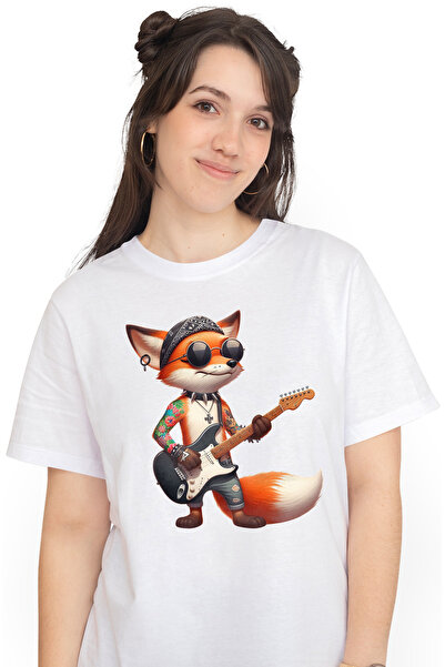 StoryGift Romania Tricou Femei Cu Un Vulpoi Care Canta La Chitara, Tatuat, Ro...