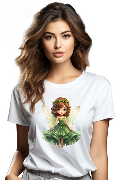 StoryGift Romania Tricou Femei Cu O Zana Care Poarta O Rochie Verde, Aripi, C...