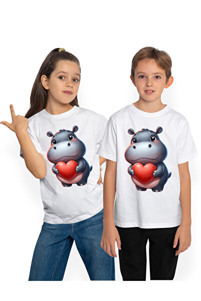StoryGift Romania Tricou Copii Cu Un Pui De Hipopotam, Ilustratie, Tine O Ini...