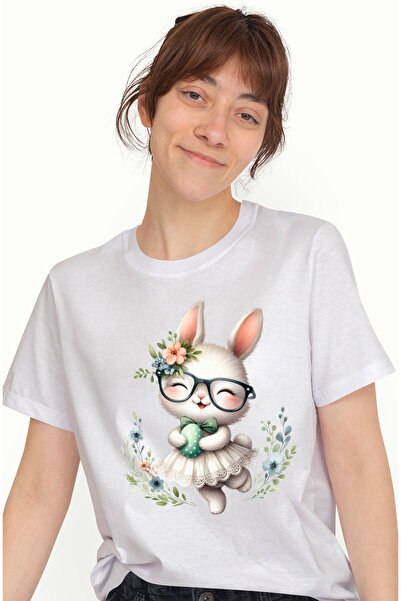 StoryGift Romania Tricou Femei Cu O Iepuroaica In Rochita Alba, Ilustratie, O...