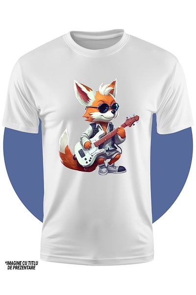 StoryGift Romania Tricou Copii Cu Un Vulpoi Care Canta La Chitara, Ilustratie, Ochelari, Talent, Ritm, Conce