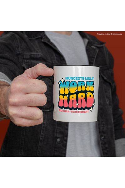 StoryGift Romania Mug with Colorful Message Multicolor Shining Stars Motivational Work Hard, With, STG