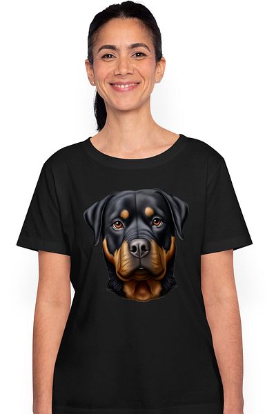 StoryGift Romania Tricou Femei Cu Un Caine Rottweiler Serios, Ilustratie, Cuminte, Prietenul Omulu Blk_l