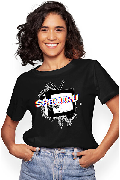 StoryGift Romania Tricou Femei Spectru Vibrant Televizor Vechi Vintige Arta Cu Imprimeu Pe Fata, Blk_l