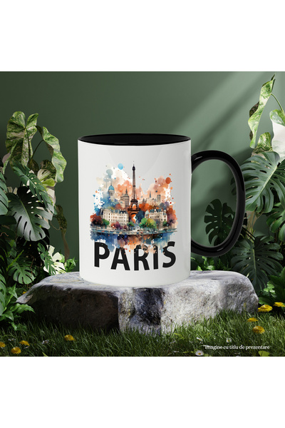 StoryGift Romania Cana Cu Turnul Eiffel, Franta, Oras, Rau, Masini, Copaci, Multicolor 330 ml, Cer, Cu ,STG