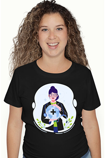 StoryGift Romania Tricou Femei Cu Doctor, Ziua Mondiala A Sanatatii, Ochelari, Stetoscop, Multicol Blk_m