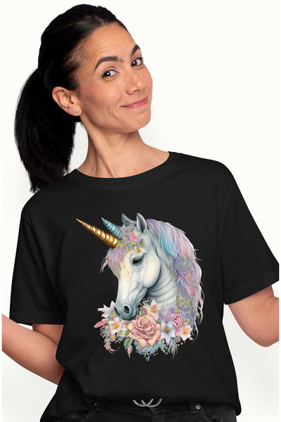 StoryGift Romania Tricou Femei Cu Un Unicorn Putin Trist, Multe Floricele, Tr...