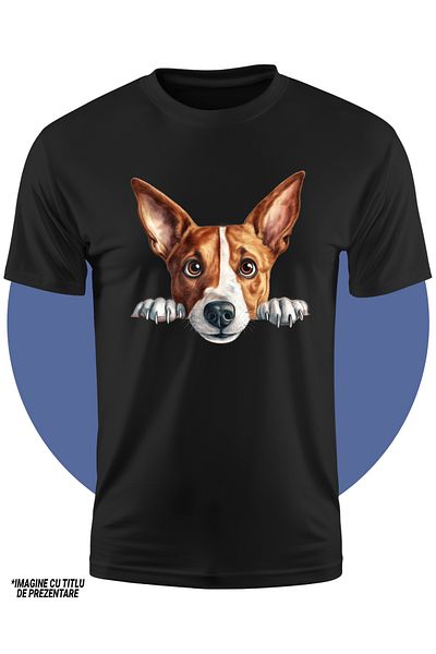 StoryGift Romania Tricou Copii Cu Un Catel Putin Speriat, Ilustratie, Se Uita Peste Gard, Pentru Iubitorii D