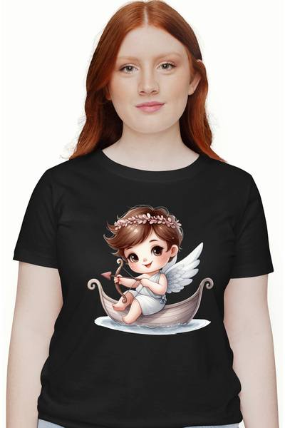 StoryGift Romania Tricou Femei Cu Un Bebelus Cupidon Vesel, Ilustratie, Trage...