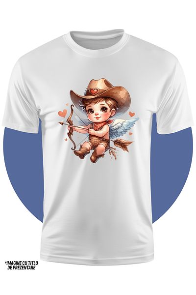 StoryGift Romania Tricou Copii Cu Un Bebelus Care Zboara, Ilustratie, Trage Cu Arcul, Aripi, Palarie De Cowb