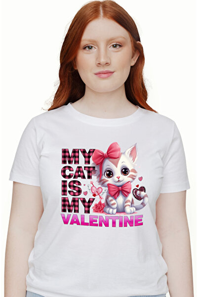 StoryGift Romania Tricou Femei Cu Un Pisoi Cu Mesajul "my Cat Is My Valentine...