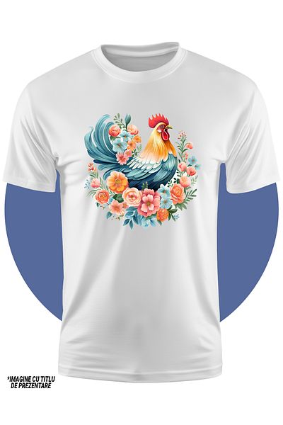 StoryGift Romania Tricou Copii Cu Un Cocos, Ilustratie, Floricele, Diferite Culori, Pasare, Natura, Plante,