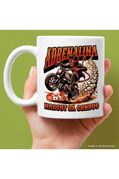 StoryGift Romania Cana cu Diavol Cu Coarne Si Coada Pe Motocicleta Viteza Cursa Adrenalina Mesaj N, Cu ,STG