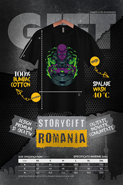 StoryGift Romania Tricou Femei Cu Extraterestru, Sci, Fi, Flacari, Joystick, Controller, Gaming, M BLK_L