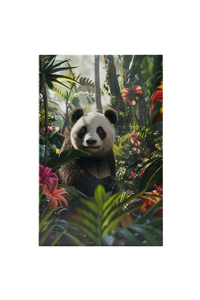 StoryGift Romania Tablou Canvas Ursul Panda Învăluit În Miros De Flori Terapie Olfactivă A Animalului Cu Ochi Neg