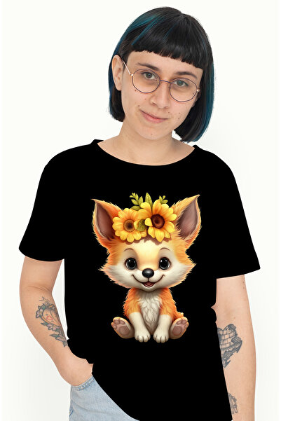 StoryGift Romania Tricou Femei Cu Un Pui De Vulpe, Ilustratie, Vesel, Zambest...