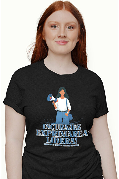 StoryGift Romania Tricou Femei Femeie Cu Megafon Mesaj Motivational Incurajez Exprimarea Libera, Blk_m