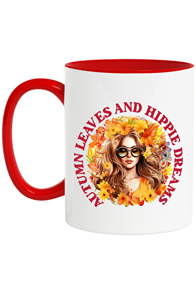 StoryGift Romania Cana Cu O Fata Care Are Frunze Si Flori Pe Cap Cu Mesajul "autumn Leaves And Hip, Cu Maner Rosu