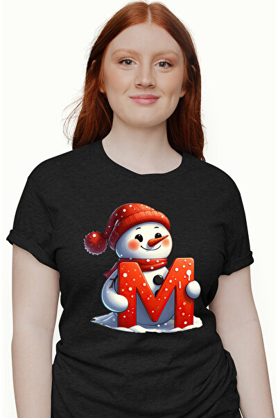 StoryGift Romania Tricou Femei Cu Un Om De Zapada Care Tine Litera "m", Ilust...