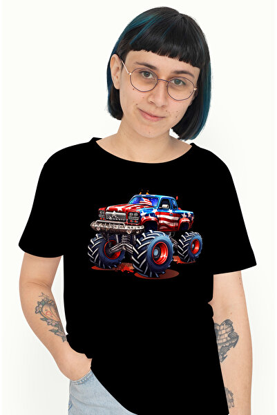 StoryGift Romania Tricou Femei Cu Un Camion Monstru, Monster Truck, Ilustrati...