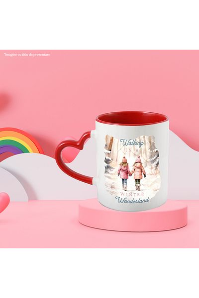 StoryGift Romania Mug with 2 little girls holding hands with the message "Walking in a winter wonderland", With ,STG