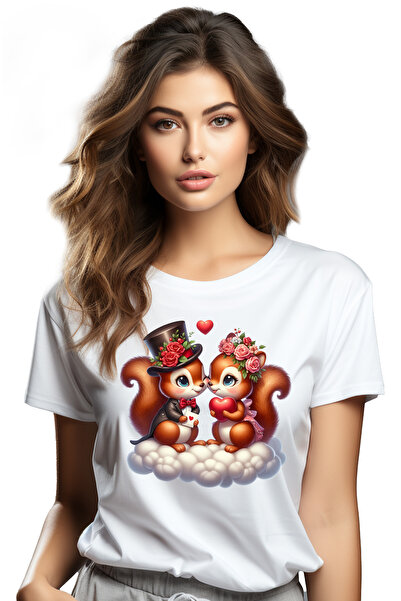 StoryGift Romania Tricou Femei Cu 2 Veverite Fericite, Ilustratie, Relatie, V...