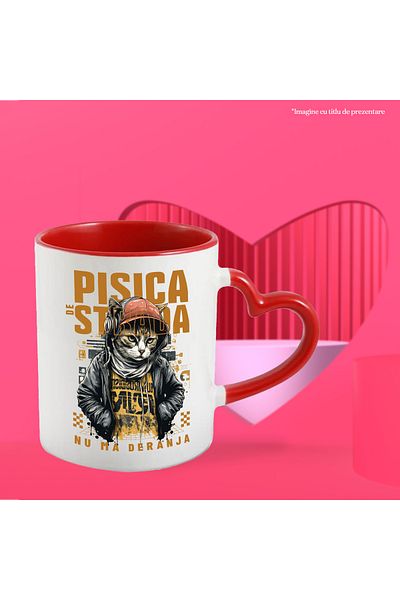 StoryGift Romania Street Cat Mug - Don't Disturb Me, 330ml, Ceramic with Red Heart Handle, With Handle, STG