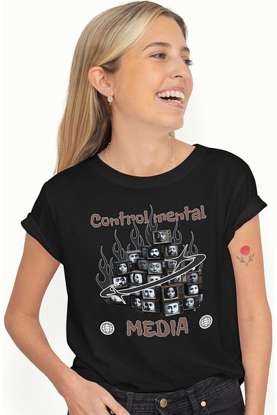 StoryGift Romania Women's T-shirt TVs vintage illusion Mind control. Media with print on Fat BLK_L,STG63993