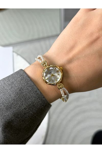 RoseandRoses Elodi Pearl Cord New Season Women's Wristwatch Gold (White Dial)