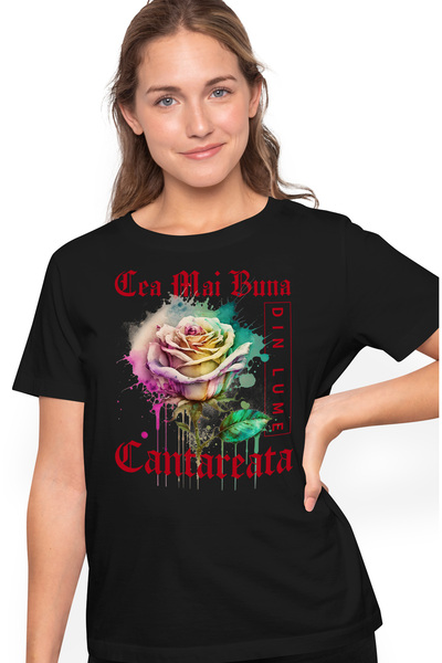 StoryGift Romania Tricou Femei Cu Textul Cea Mai Buna Cantareata, Din Lume, Floare, Trandafir Colo Blk_l