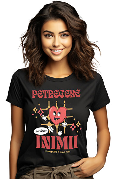 StoryGift Romania Tricou Femei Petrecere Pe Ritmul Inimii Iubitorii De Distra...