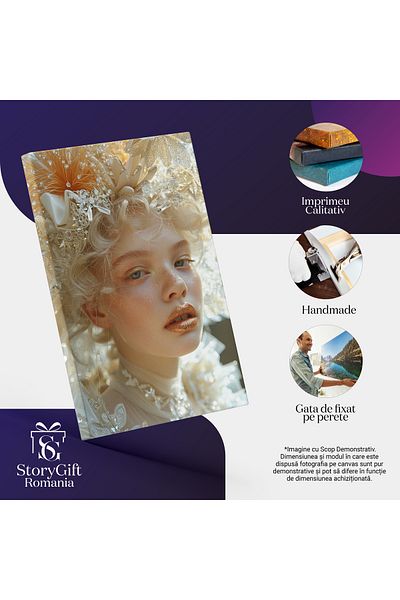 StoryGift Romania Tablou Canvas Portretul Albului Perlat Blonda Cu Buze Pictate În Brill Armonios Auriu , Pictura
