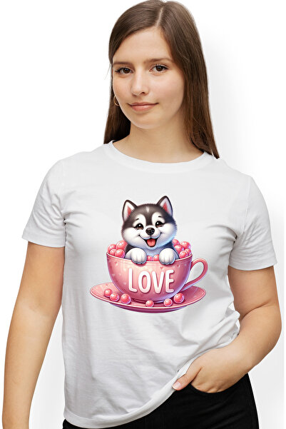 StoryGift Romania Tricou Femei Cu Un Catelus Husky Care Sta Intr-o Ceasca Pe ...