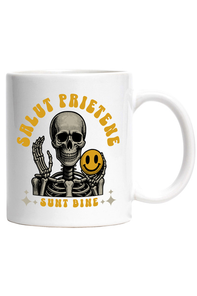 StoryGift Romania Cana Corp Schelete Salut Prietene. Sunt Bine, 330ml, Ceramic Cu Maner Alb, Cu Maner Alb Stg
