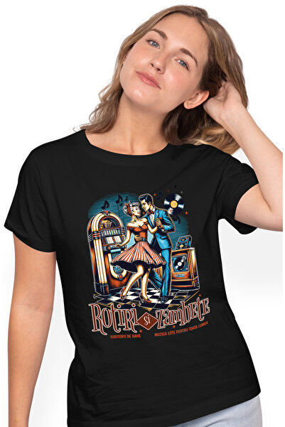 StoryGift Romania Tricou Femei Cuplu Dansand Muzica Retro Iubitorii De Petrec...