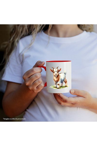 StoryGift Romania Mug with a playful goat | illustration | grass | greenery | domestic animal | nature, With ,STG