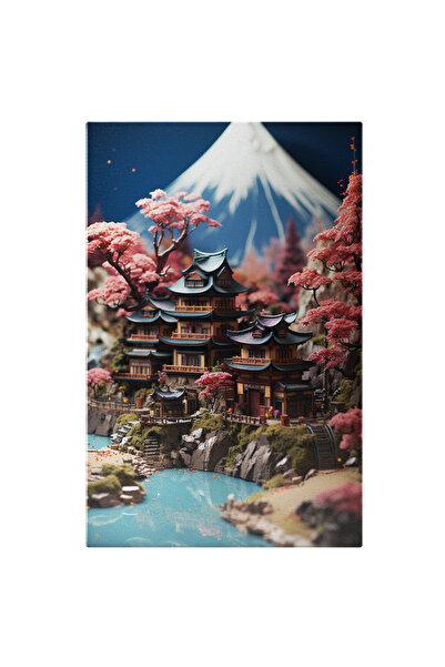 StoryGift Romania Tablou Canvas: View Cladire Still Asiatic Lego Mute Inal Copacii Roz Pictura Digitala