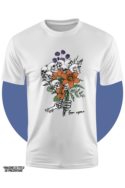 StoryGift Romania Tricou Copii Cu Un Buchet Cu Flori Si Cranii, Ilustratie, Pentru Tine, Mana De Schelet, Da