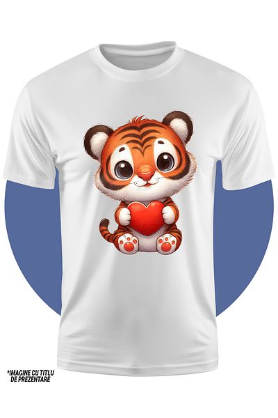 StoryGift Romania Children's T-shirt with a tiger cub holding a heart in its arms, illustration, appreciation, recognition, STG4