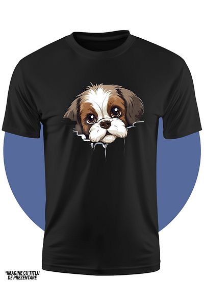 StoryGift Romania Tricou Copii Cu Un Catel Surprins, Ilustratie, Pentru Iubitorii De Caini, Putin Speriat, C
