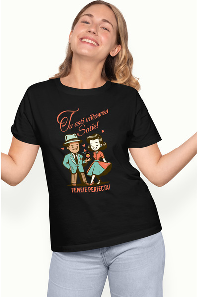 StoryGift Romania Tricou Femei Cuplu Fericit Text Tu Esti Viitoare Sotie Casn...