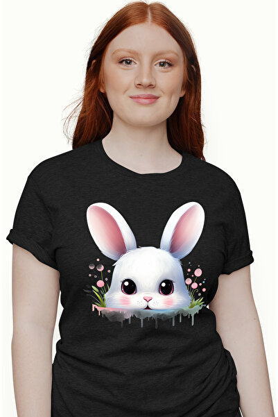 StoryGift Romania Tricou Femei Cu Un Iepuras Alb, Ilustratie, Curios, Timid, Plante, Iarba, Natura Blk_l