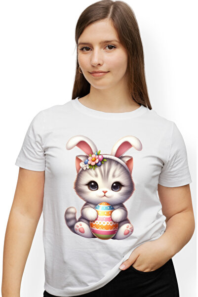 StoryGift Romania Tricou Femei Cu O Pisicuta Dragalasa Care Tine Un Ou Vopsit...