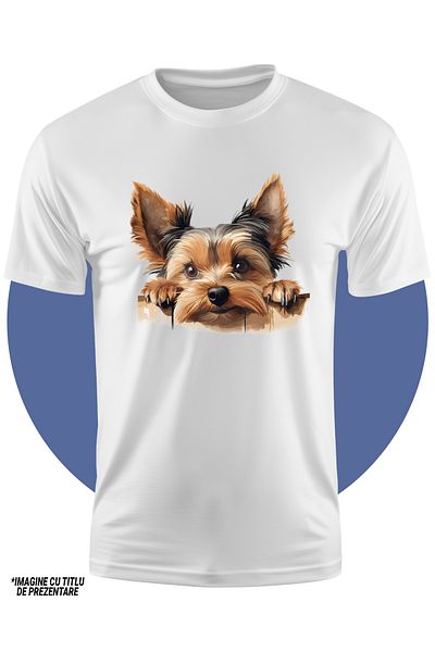 StoryGift Romania Tricou Copii Cu Un Catel Care Sta Agatat De Gard, Ilustratie, Blanos, De Talie Mica, Bucur