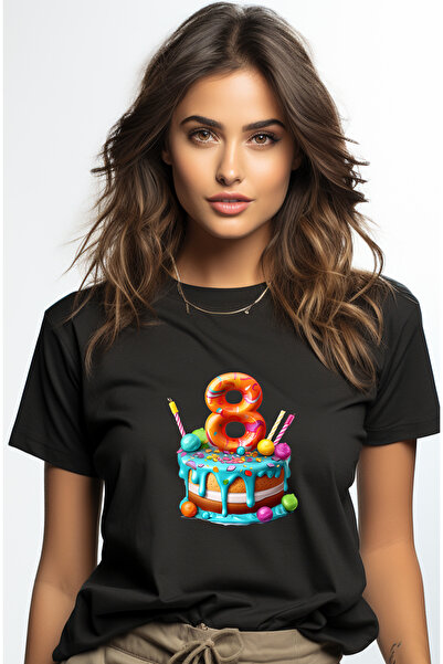 StoryGift Romania Tricou Femei Cu Cifra 8, Tort, Lumanari, Ilustratie, Pentru...