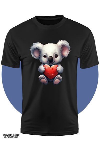 StoryGift Romania Tricou Copii Cu Un Ursulet Koala Care Tine O Inima In Brate, Ilustratie, Vesel, Apreciere,