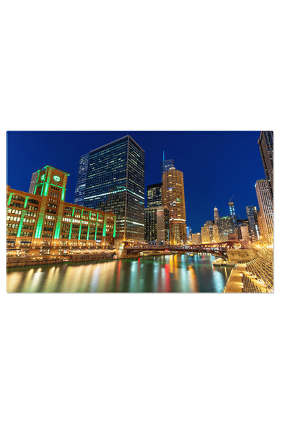 StoryGift Romania Tablou Canvas Riverwalk Chicago In Crepuscul, Oras, Skyline...