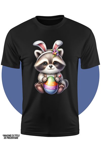 StoryGift Romania Tricou Copii Cu Un Raton Micut, Ilustratie, Ou Vopsit, Jucaus, Urechi De Iepuras, Pentru C