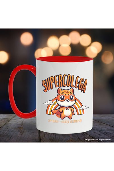 StoryGift Romania Super Hero Colleague Mug, Courage and Determination, 330ml, Ceramic with Red Handle, With M,STG.